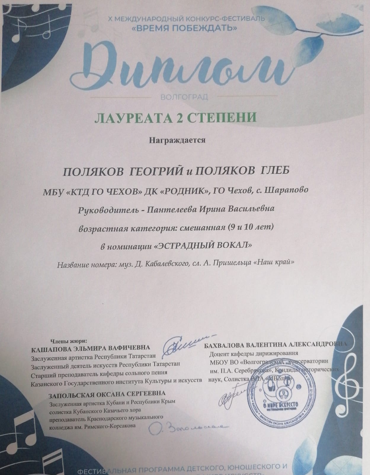 Вы сейчас просматриваете Солисты Дома культуры «Родник» г.о. Чехов стали победителями в вокальном конкурсе