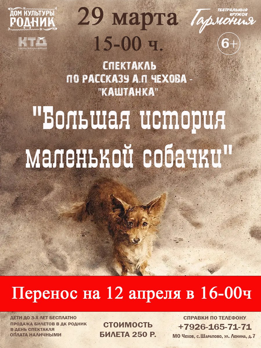 Вы сейчас просматриваете Приглашаем жителей и гостей МО Чехов на спектакль «Большая история маленькой собачки»